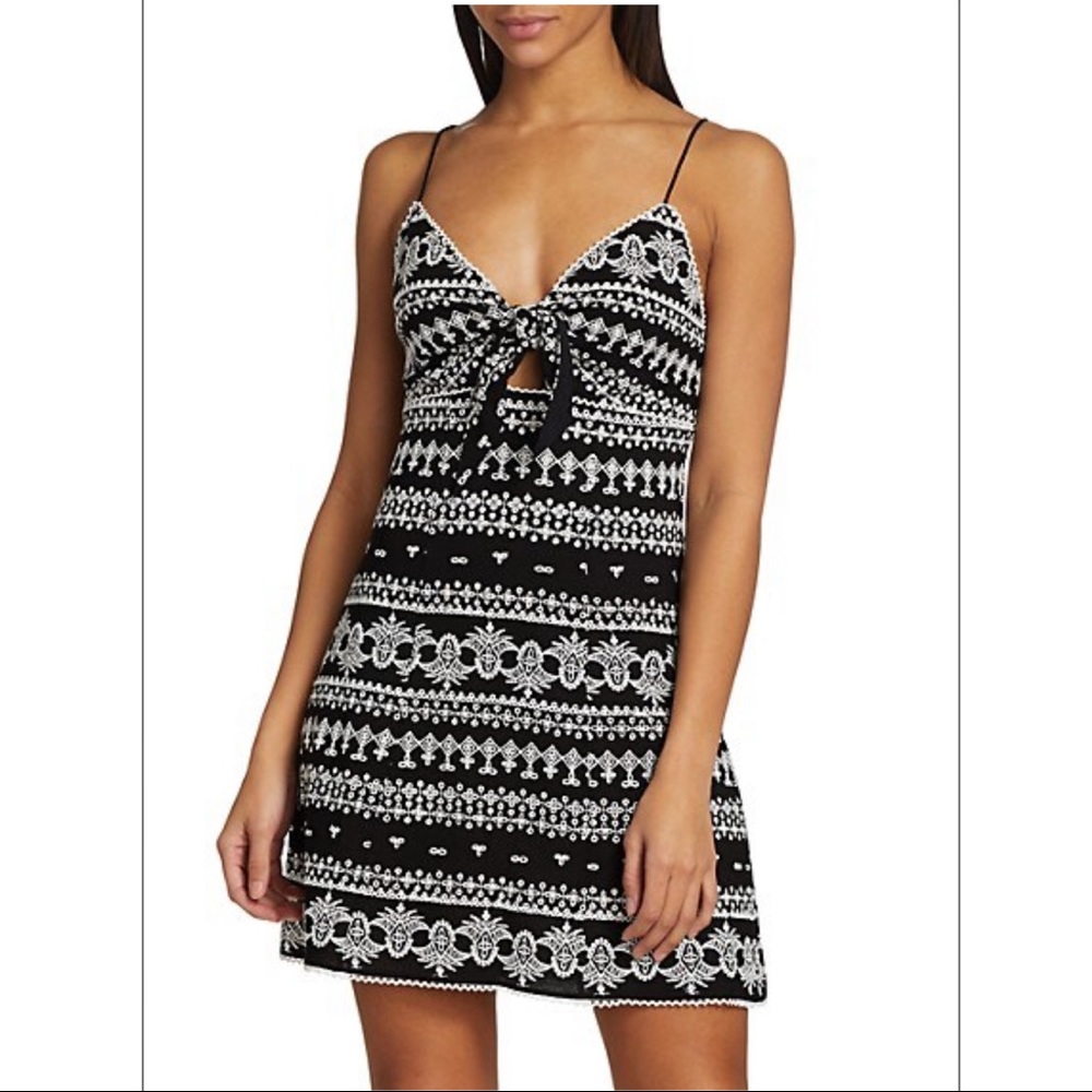 Alice + Olivia Roe Embroidered Tie-Front Mini Dress